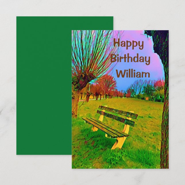 Birthday Spring Watercolor Garden Bench For Him (Front/Back)