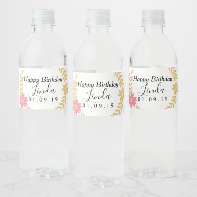 Birthday  Spring Wreath Floral Water Bottle Label (Bottles)