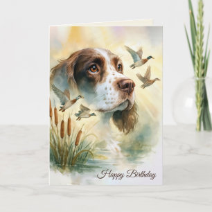 Birthday Springer Spaniel Dog With Cattails Card