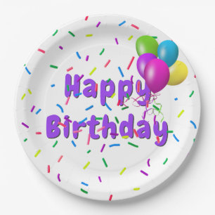 Birthday Sprinkles With Balloons Paper Plate
