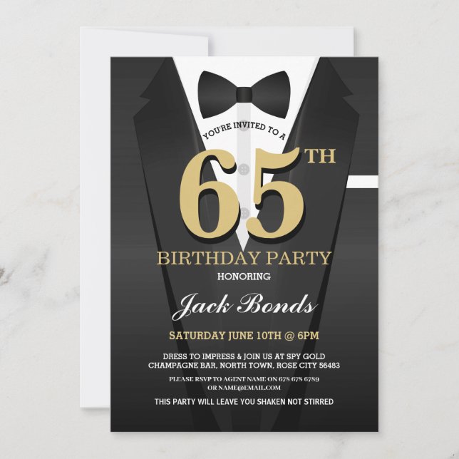 Birthday Spy Suit Black Tie ANY AGE Invitation (Front)