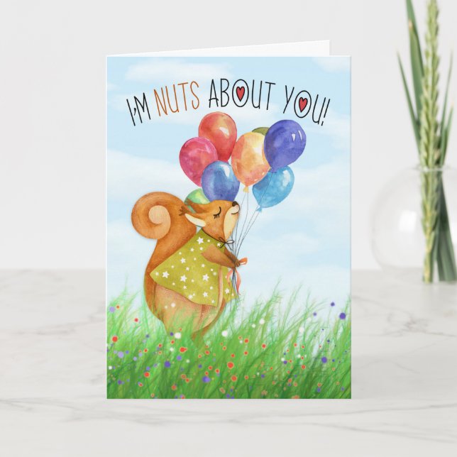Birthday Squirrel and Balloons for Valentine's Day Card (Front)