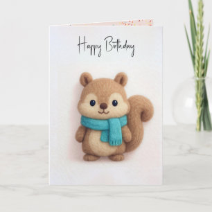 Birthday Squirrel Fuzzy Felt With Scarf Card