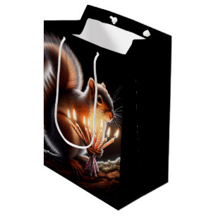 Birthday Squirrel With Glowing Candles Medium Gift Bag