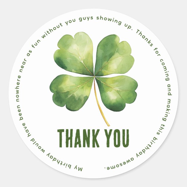 Birthday St Patrick's Day Personalised Thank you Classic Round Sticker (Front)