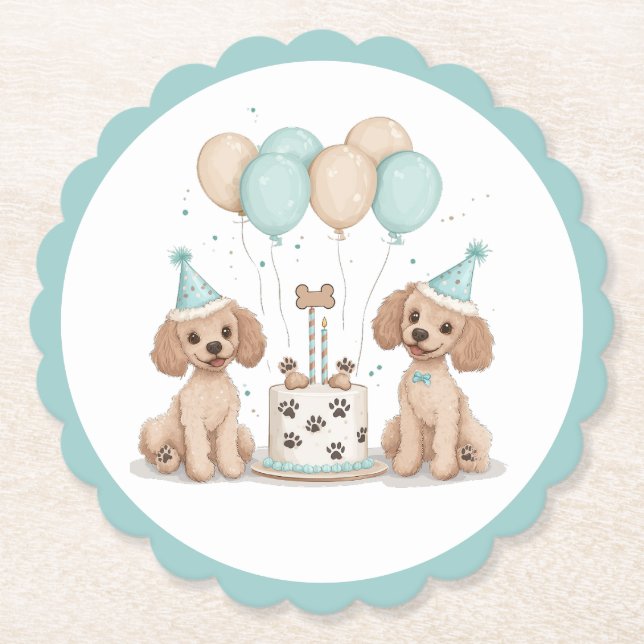 Birthday Standard Poodle Dogs Paper Coaster (Front)
