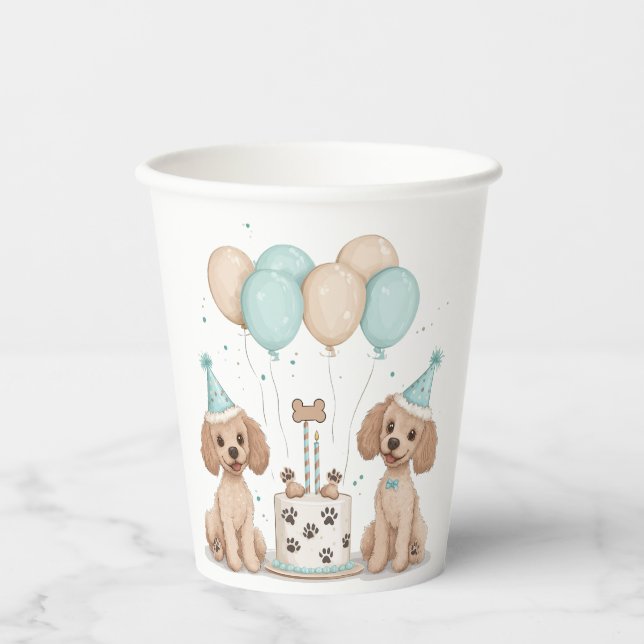 Birthday Standard Poodle Dogs Paper Cups (Front)