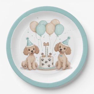 Birthday Standard Poodle Dogs Paper Plate