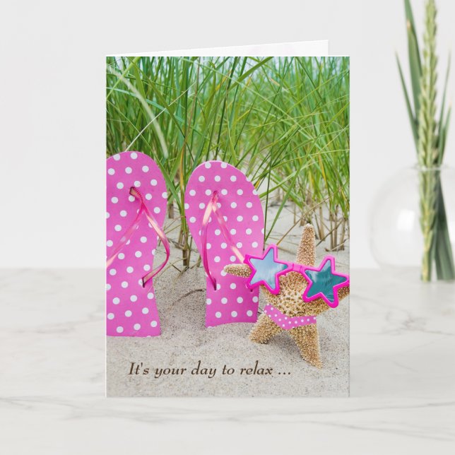 birthday starfish and flip-flops in sand card (Front)