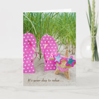 birthday starfish and flip-flops in sand