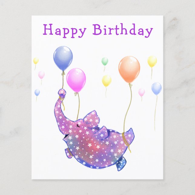 Birthday Starry Elephant Flying Colourful Balloons Flyer (Front)