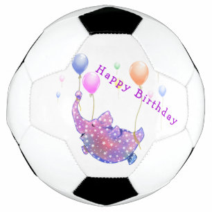 Birthday Starry Elephant Flying Colourful Balloons Soccer Ball