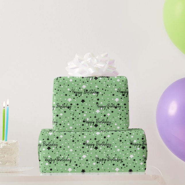Birthday Stars On Green Wrapping Paper (Party Gifts)