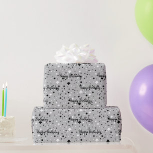 Birthday Stars On Grey Wrapping Paper