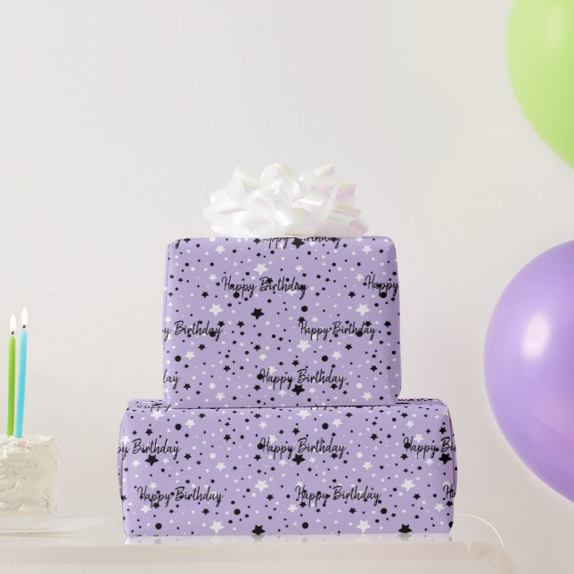 Birthday Stars On Purple Wrapping Paper (Party Gifts)