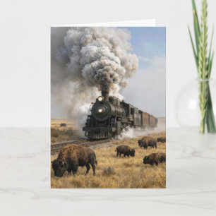 Birthday Steam Locomotive with Grazing Buffalo Card