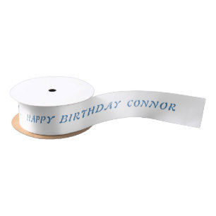 Birthday Steel Blue Ribbon with Name Satin Ribbon
