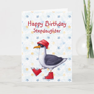 Birthday Stepdaughter Fun Cute Seagull Bird Card