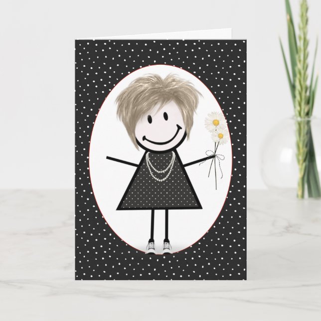 Birthday Stick Figure Girl for Friend  Card (Front)