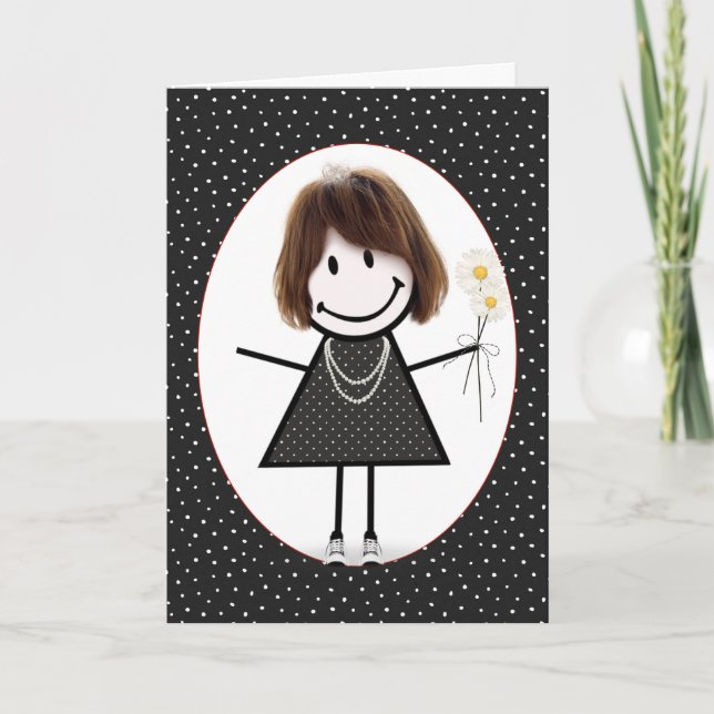 Birthday Stick Figure Girl for Friend Card (Front)