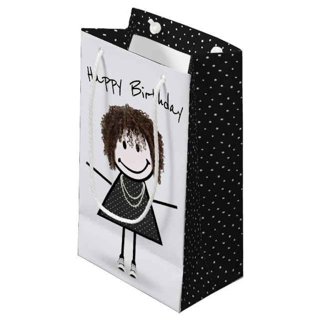 Birthday Stick Figure Girl In Sneakers  Small Gift Bag (Front Angled)