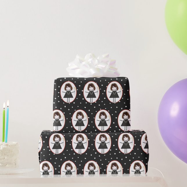 Birthday Stick Figure Girl In Sneakers   Wrapping Paper (Party Gifts)
