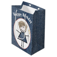 Birthday Stick Figure Girl On Denim
