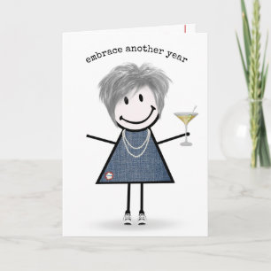 Birthday Stick Figure Girl with Martini Card