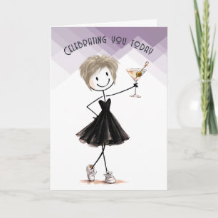  Birthday Stick Figure Girl with Martini Card