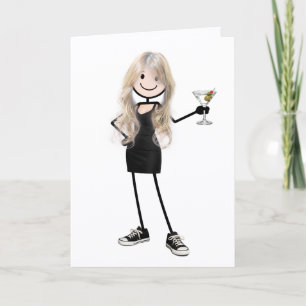 Birthday Stick Figure Girl with Martini Card