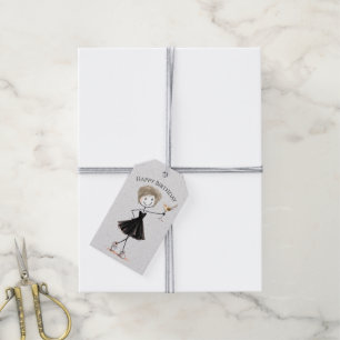 Birthday Stick Figure Girl With Martini Gift Tags