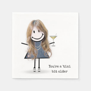 Birthday Stick Figure Girl with Martini Napkin