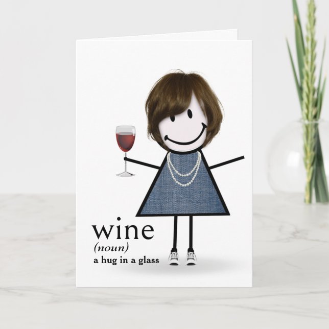 Birthday Stick Figure Girl With Red Wine Card (Front)