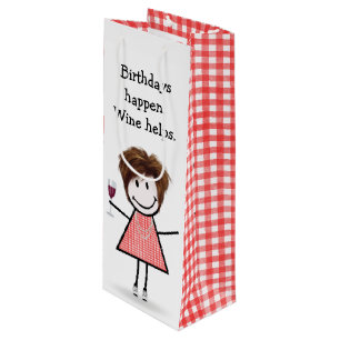 Birthday Stick Figure Girl with Red Wine  Gift Bag