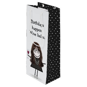 Birthday Stick Figure Girl with Red Wine Glass Gift Bag