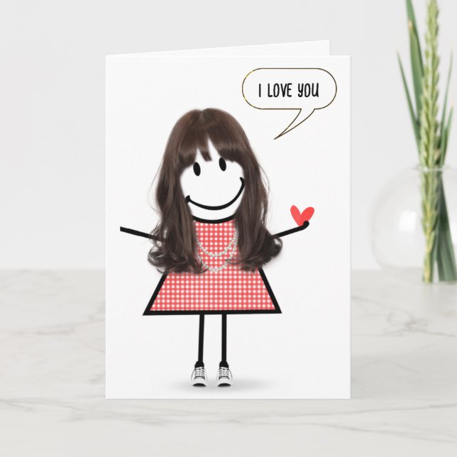 Birthday Stick Figure Girl With Speech Bubble Card (Front)