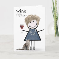 Birthday Stick Figure Girl With Wine And Cat