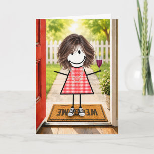Birthday Stick Figure Girl With Wine Glass Card