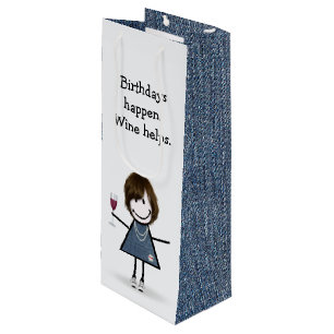 Birthday Stick Figure Girl with Wine Glass Gift Bag