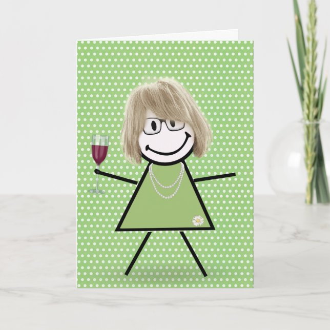 Birthday Stick Girl On Polka Dots Card (Front)