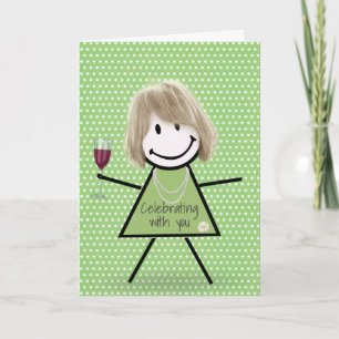 Birthday Stick Girl On Polka Dots   Card