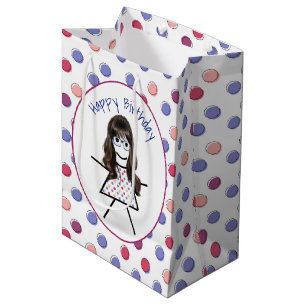 Birthday Stick Girl on Polka Dots  Medium Gift Bag