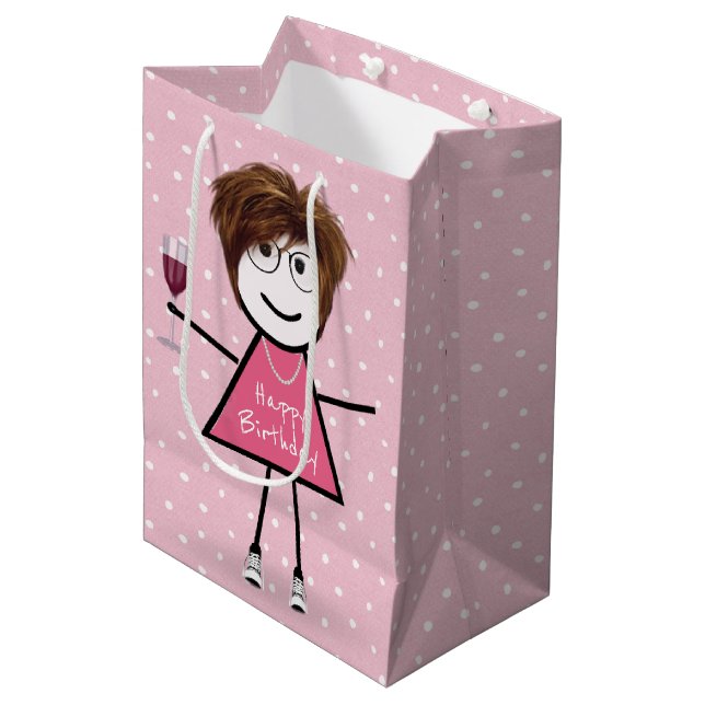 Birthday Stick Girl On Polka Dots Medium Gift Bag (Front Angled)