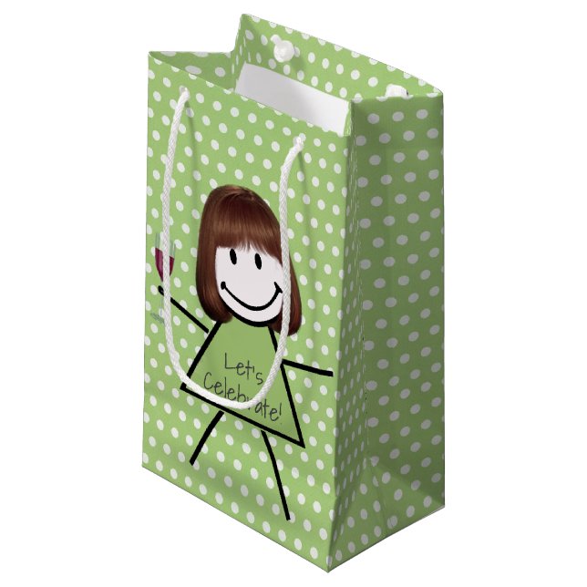 Birthday Stick Girl On Polka Dots  Small Gift Bag (Front Angled)