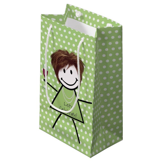 Birthday Stick Girl On Polka Dots  Small Gift Bag (Front Angled)
