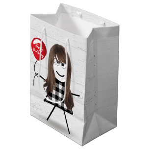 Birthday Stick Girl with Balloon on Wood   Medium Gift Bag