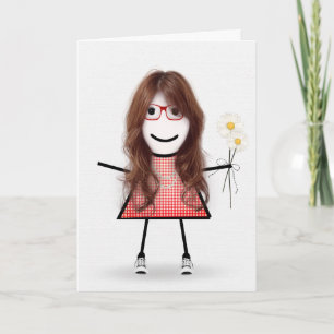 Birthday Stick Girl With Daisies Card