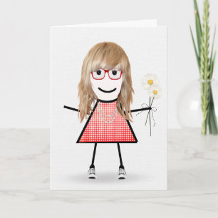 Birthday Stick Girl With Daisies Card