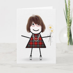Birthday Stick Girl With Daisies Card