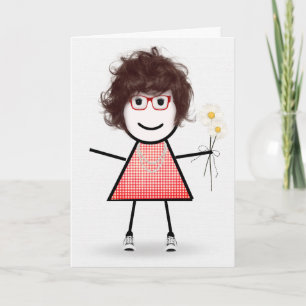 Birthday Stick Girl With Daisies Card